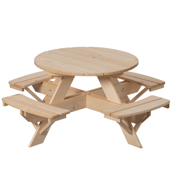 Gardenised Round Kids Picnic Table, Natural, Chinese Fir Wood, 19.75 in H Overall QI004616 - main